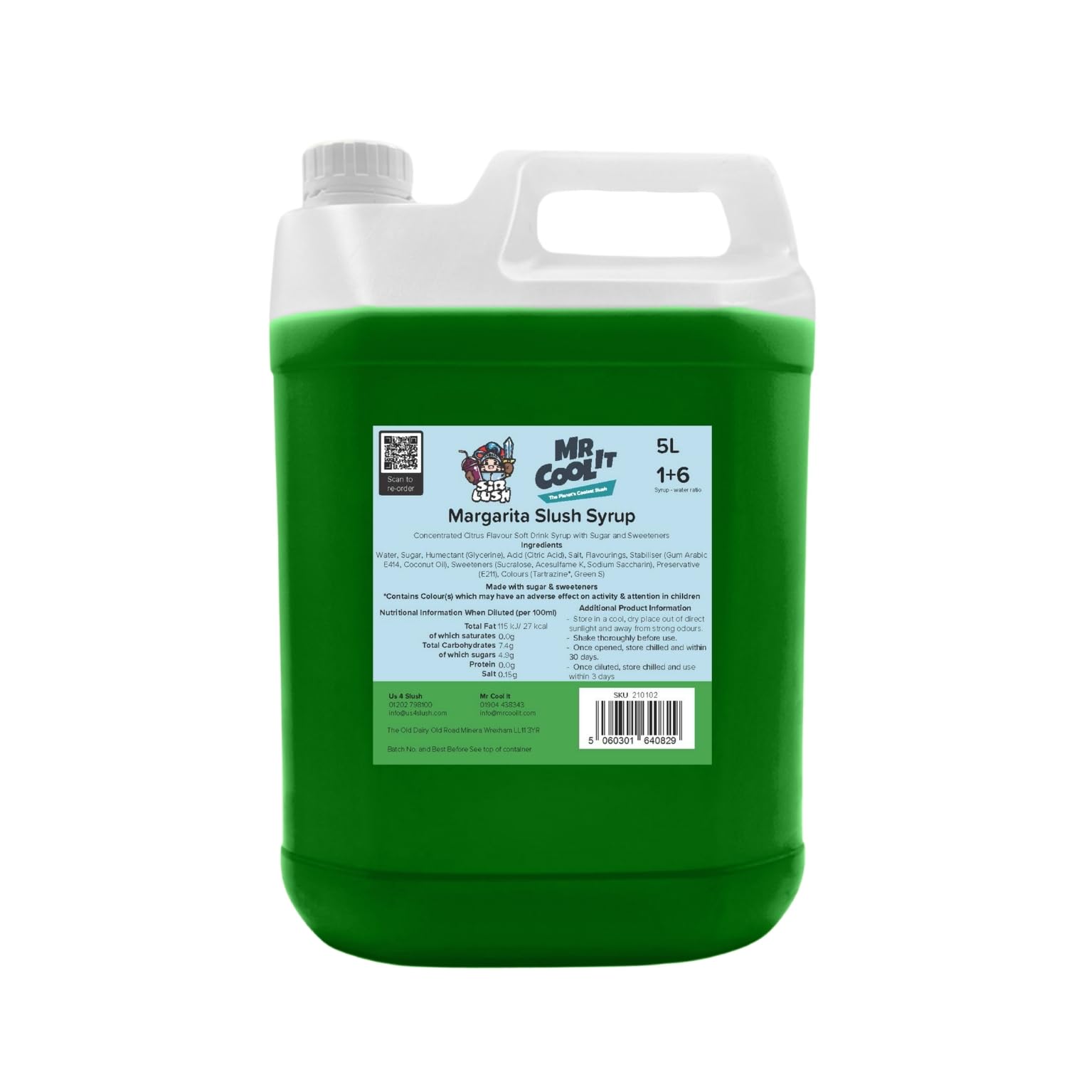 Mr Cool It Margarita Cocktail Slush Syrup 5L - Reduced Sugar Frozen Drink Mix, 6:1 Concentrate, Suitable for All SLUSHI Machines, Vegan, Halal & Gluten Free