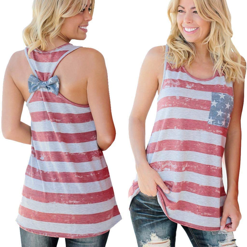Women's American Flag Tank Tops 4th of July Camo Tee Summer Loose Sleeveless Country Patriotic USA T Shirts
