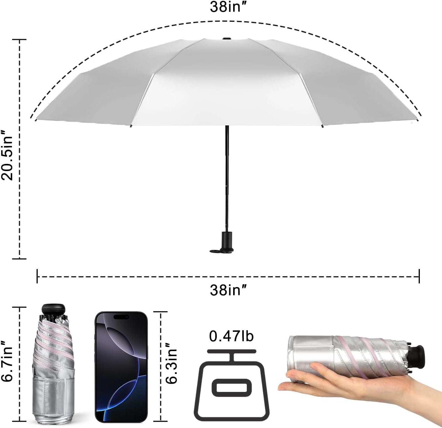 LEAGERA Travel Umbrella Compact Mini - UPF 50+ Umbrella Foldable Lightweight Pocket Small Girls uv protection Umbrellas for Sun - Image 6
