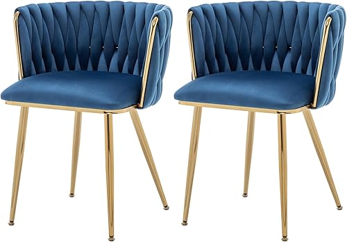 Miniatura 25 de Juego de 4 sillas de comedor de terciopelo, modernas sillas de comedor tapizadas con patas de metal dorado para comedor, tocador, cocina, sala de