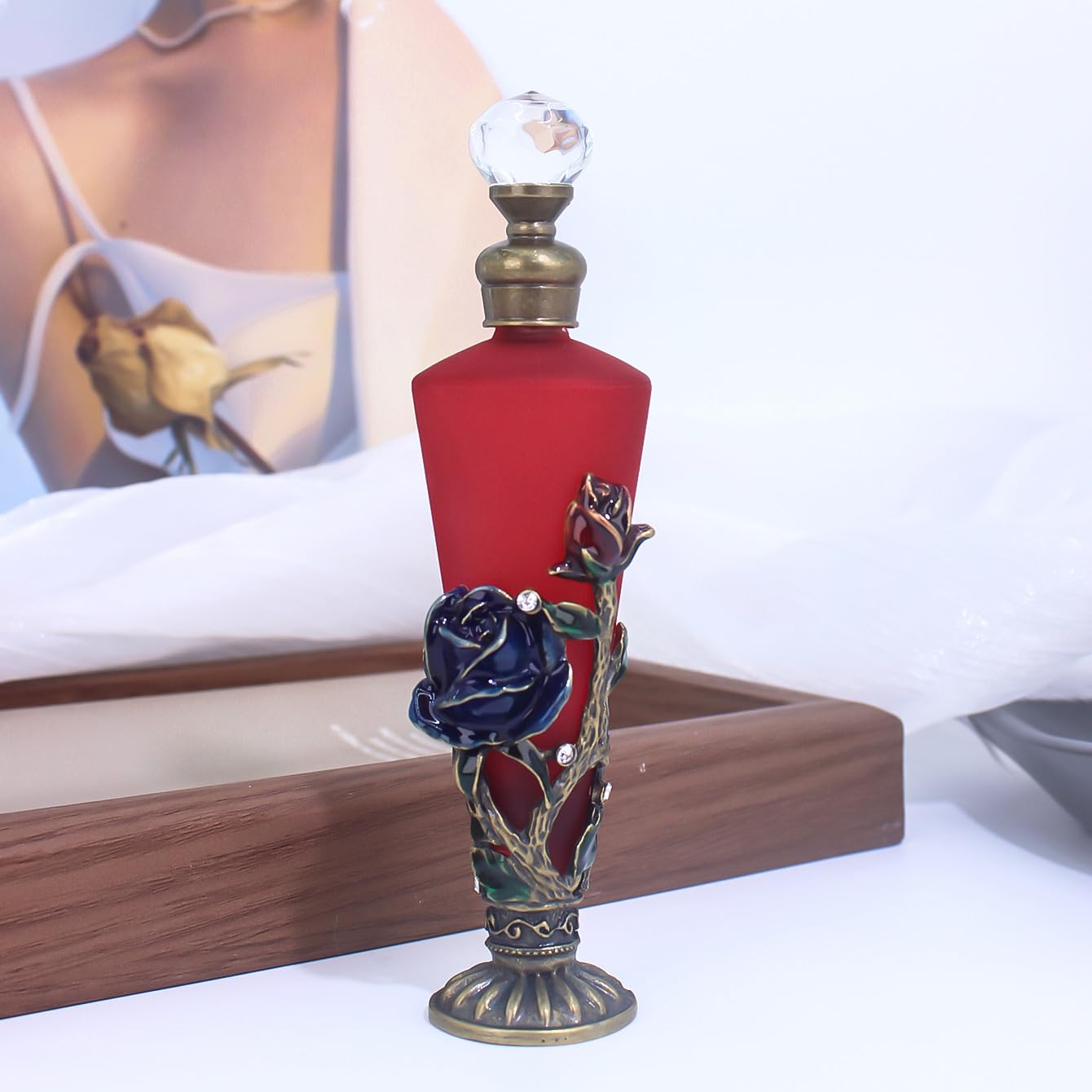 Rayberro Parfümflasche im Vintage-Stil, leer, 25 ml, Kristall-Inlay, Parfümflaschen, ätherische Öle, Tropfflasche, nachfüllbarer Behälter, Unterflasche, dekorative Glasflasche für Heimdekoration, für