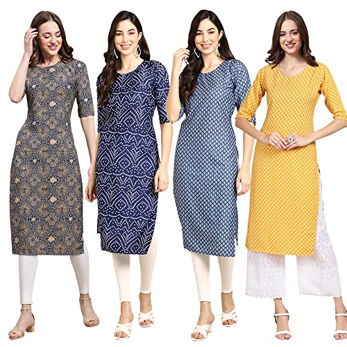 Image of Pinkmint Women's Crepe Digital Print Straight Kurta (Pack of 4)