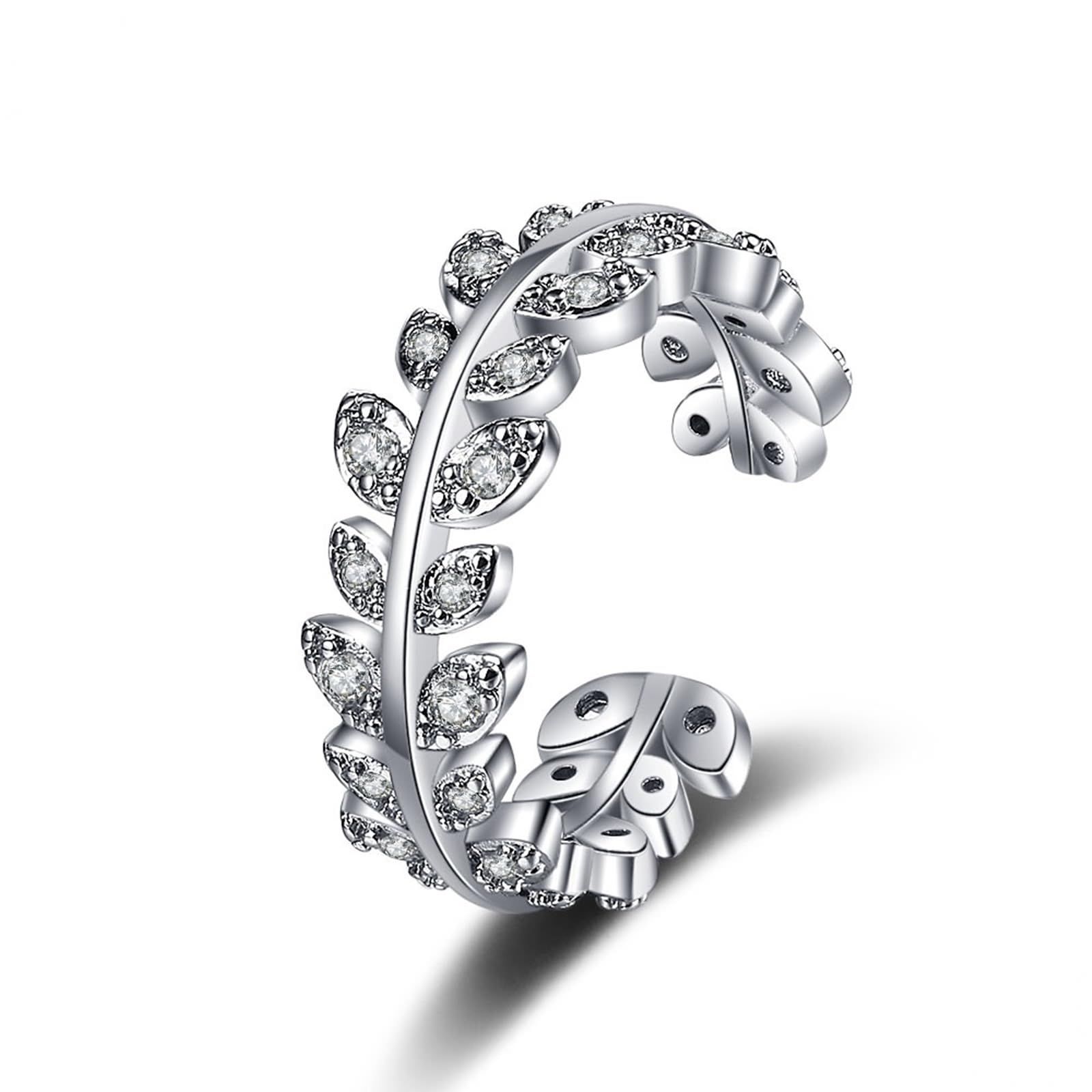 Moissanite obrączka ślubna białe złoto pierścionek 18K liść z cyrkonią sześcienną rozmiar H 1/2 moda dla siostry biżuteria zaręczynowa