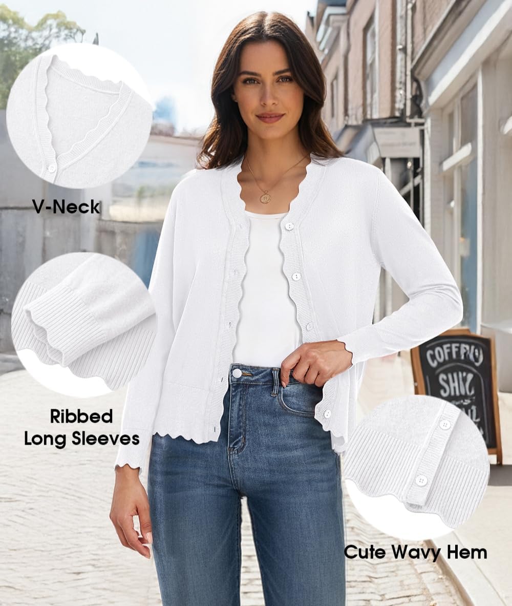 GRECERELLE Women's Long Sleeve V-Neck Button Down Cardigan Knit Shrugs Sweater - Image 5