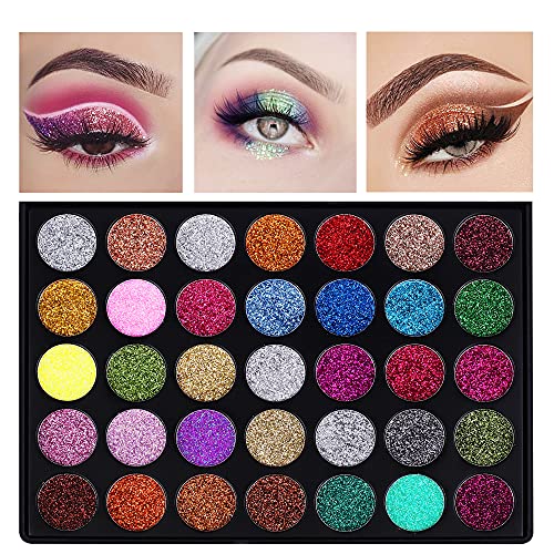 Meicoly 35 Colors Glitter Eyeshadow Palette Pressed Pigmented Mineral Ultra Makeup Long Lasting Waterproof Shimmer Eye Shadow Palette #TOP12