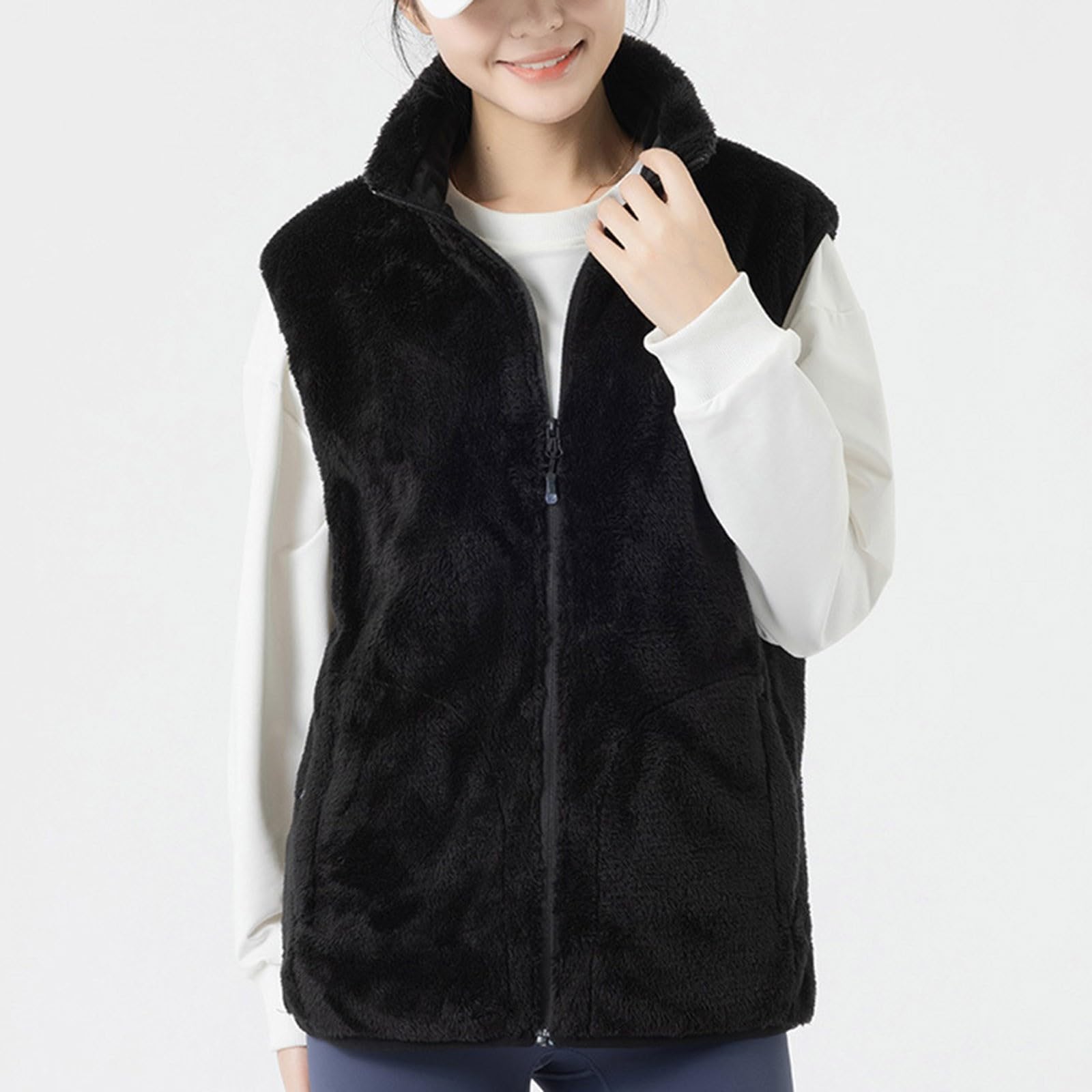 Generisch Manteau d'hiver chaud en polaire pour femme - Gilet chauffant - Résistant au froid - Avec fonction de chauffage électrique - Veste de transition élégante pour activités et voyages (noir, L)