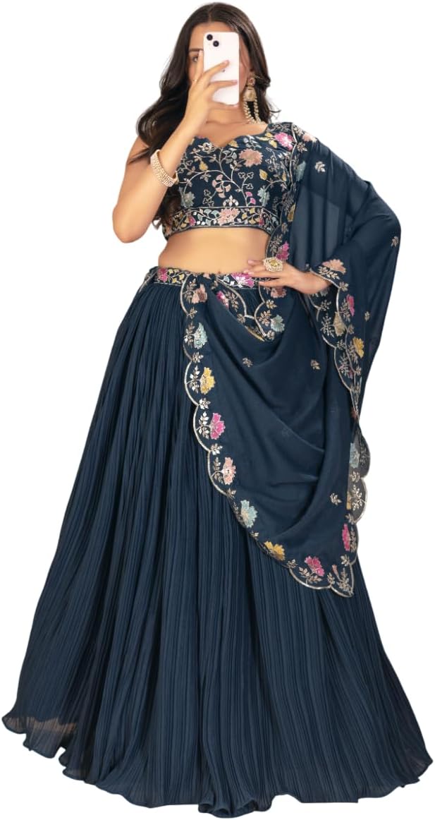Women's Georgette Indian Ready to wear Lehenga Choli for Women Flared Party Night with Stitched Blouse-1101