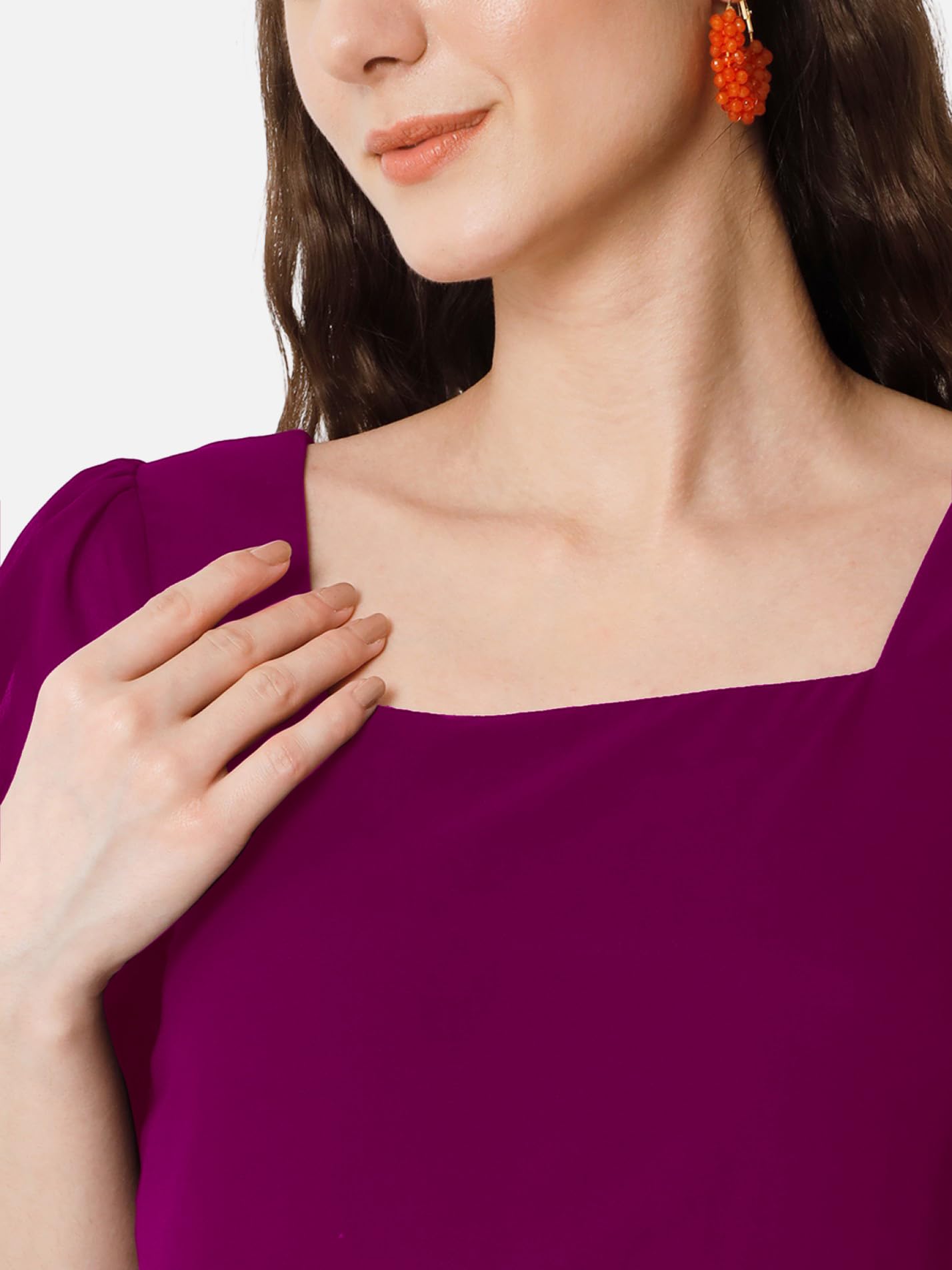 Femvy Vestido sólido Georgette de diseñador para mujer 761