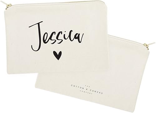 Miniatura 2 de The Cotton & Canvas Co. Bolsa de cosméticos con nombre personalizado y bolsa de maquillaje de viaje, Nombre de corazón personalizado