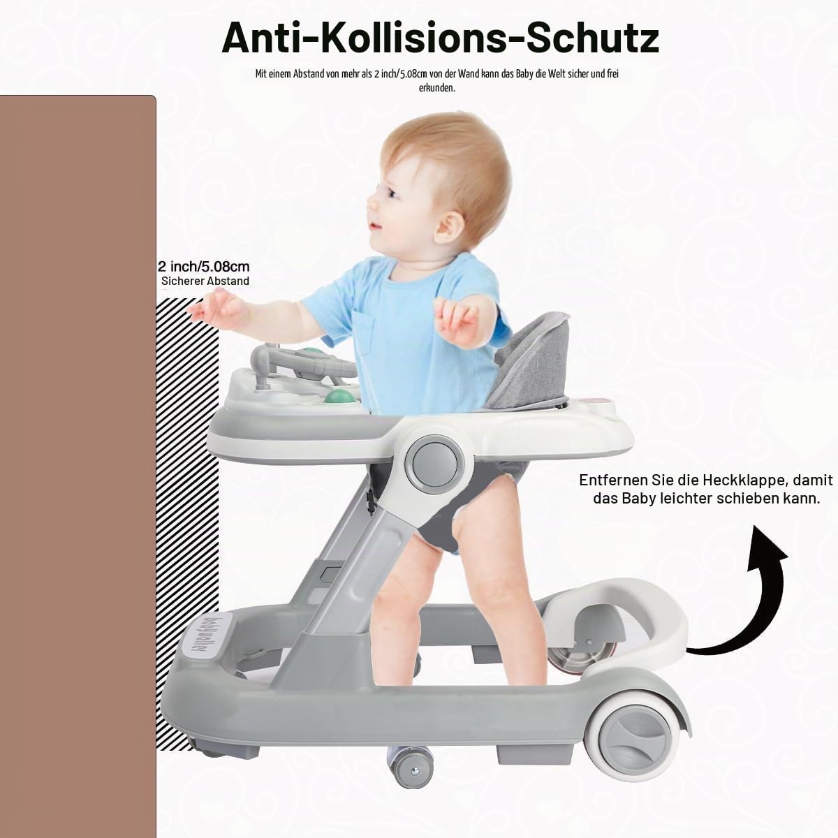 Lauflernhilfe 2-in-1: Schiebewagen für Kleinkinder mit Abnehmbarem Esstablett und Musik-Spielbrett (ohne Batterien),Faltbare Aktivitäts-Lauflernhilfe für Jungen und Mädchen von 6 bis 18 Monaten
