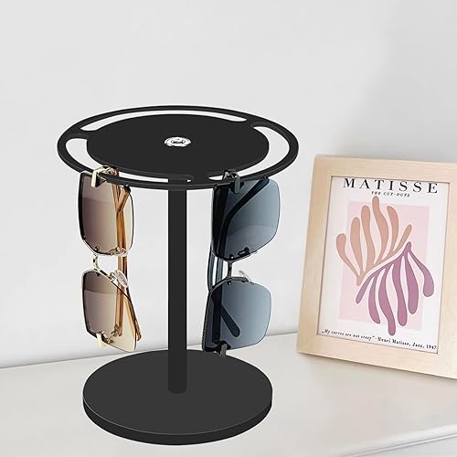 Miniatura 5 de Bigfety Soporte de acrílico para gafas de sol con rotación de 360 grados, estante de exhibición de gafas, organizador de mesa de vidrio negro
