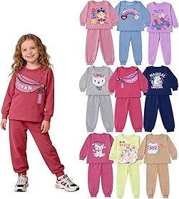Kit 6 Peças Conjunto Infantil Menina Inverno Para Crianças Frio Premium Feminino Quentinho Bebê Roupa De Criança (3 Moletons + 3 Calças) - 1 A 8 Anos