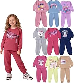 Kit 6 Peças Conjunto Infantil Menina Inverno Para Crianças Frio Premium Feminino Quentinho Bebê Roupa De Criança (3 Moletons + 3 Calças) - 1 A 8 Anos