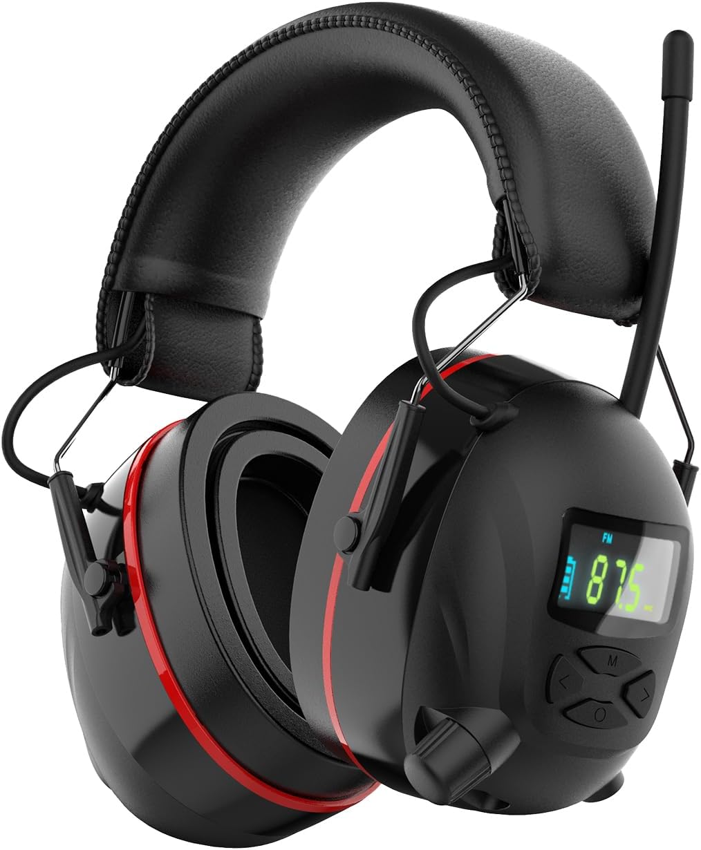 Hearing Protection AM FM Radio Headphones with 2000mAh Rechargeable Battery, 30dB SNR Noise Reduction Safety Earmuffs Protector, Up to 45H Radio Listening Time for Mowing Lawn Work