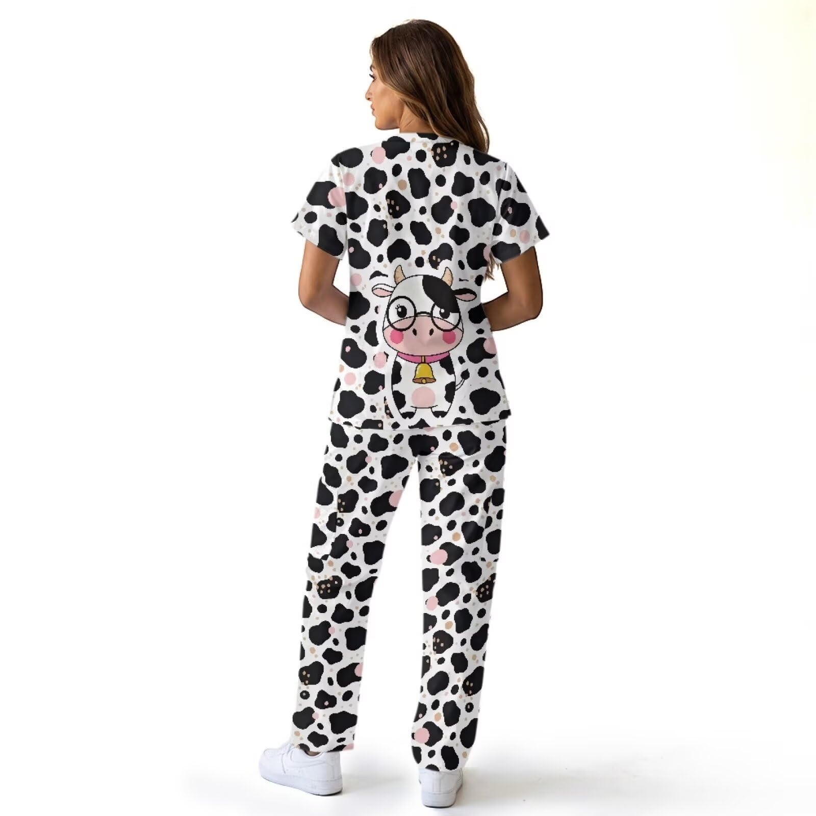 Set scrub carino stampa traspirante scrub top e 6 tasche pantaloni con elastico in vita per veterinari tecnici