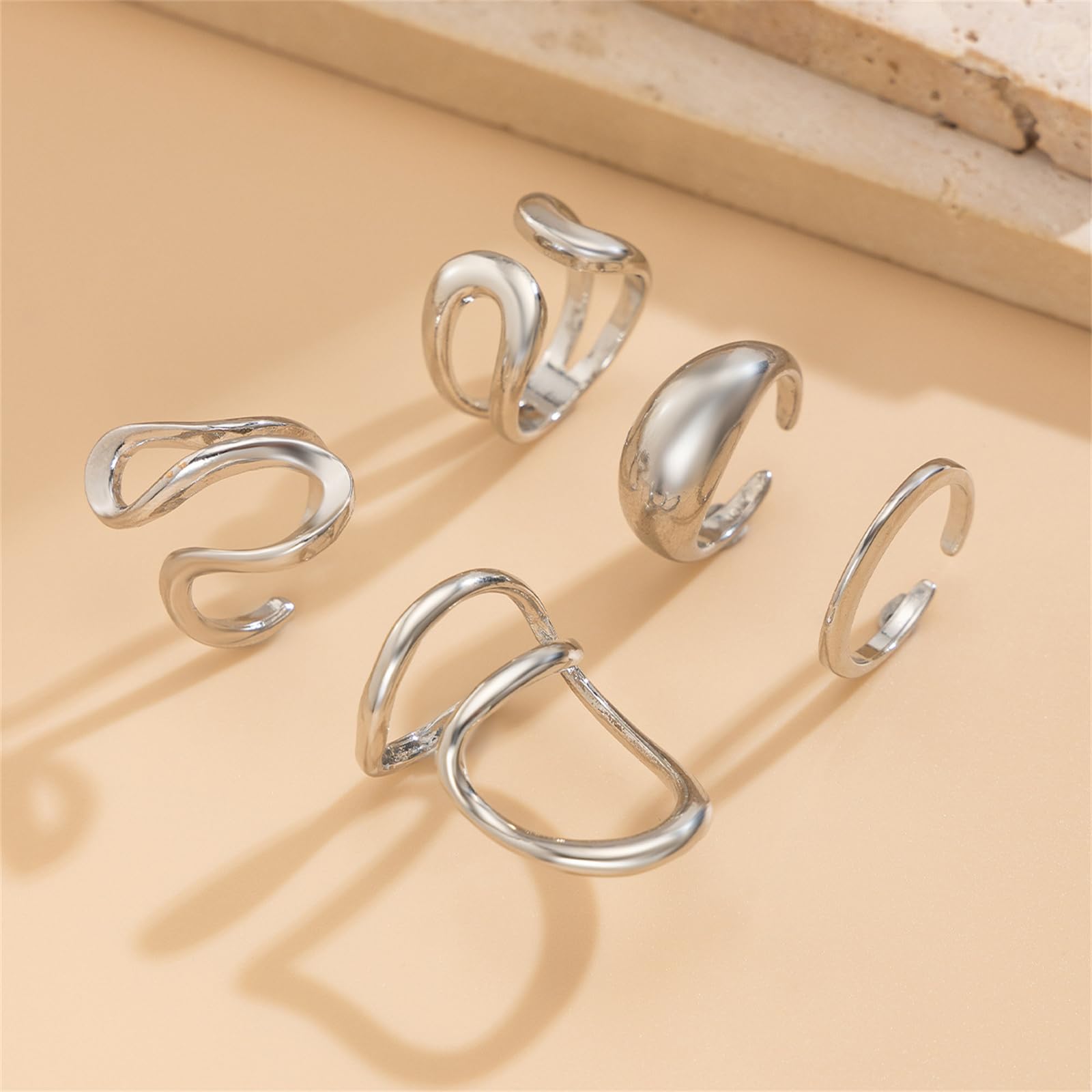 Anillos gruesos de oro para mujer, no se deslustra, diseño de cúpula redonda de moda, lindo lazo apilable, ajustable, hueco tallado, articulación de dedo, anillos apilables, Metal, Sin piedras 4