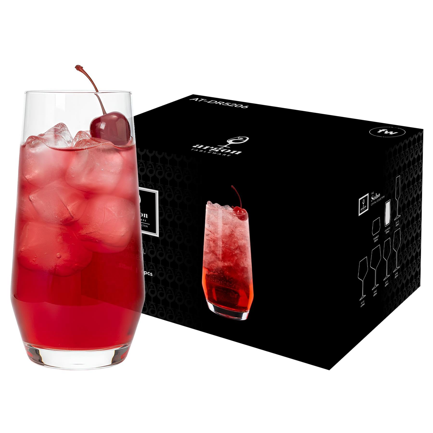 Argon Tableware Soho Crystal Highball Glasses 375ml - Pack of 48, Lead-Free Crystal Tall Drinking Glass Set, Modern Angular Design, Thick Base, Gift Boxed Glassware for Cocktails & Home Bar