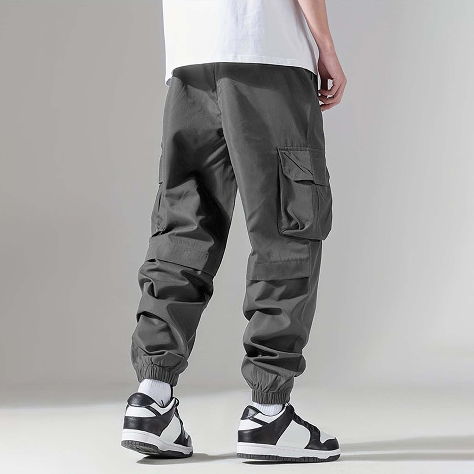Pantalon Cargo Homme Taille Haute- Pantalons De Sport Palazzo Casual Couleur Unie Confortable Ample Multi-Poches Chic Streetwear De Tous Les Jours Polyvalent Pants pour Randonnée Pas Cher