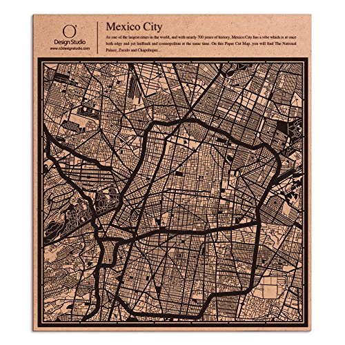 O3 Design Studio Mexico City Paper Cut Map Black 12x12 inches Paper Art