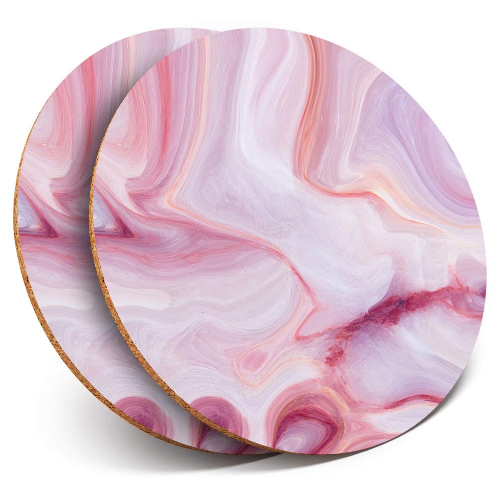 Destination Vinyl ltd 2 x MDF Glossy Top Coasters Round - Pink Marble Effect Stone Agate Art 21843