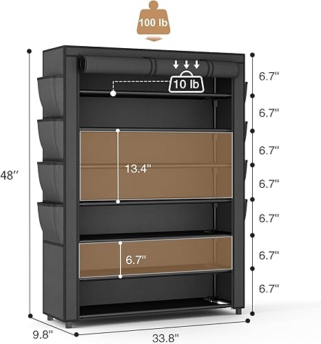 Miniatura 3 de VTRIN Zapatero con tapa, organizador de zapatos de 7 niveles para 35-40 pares de zapatos y botas, estante alto de gran capacidad con 8 bolsillos,