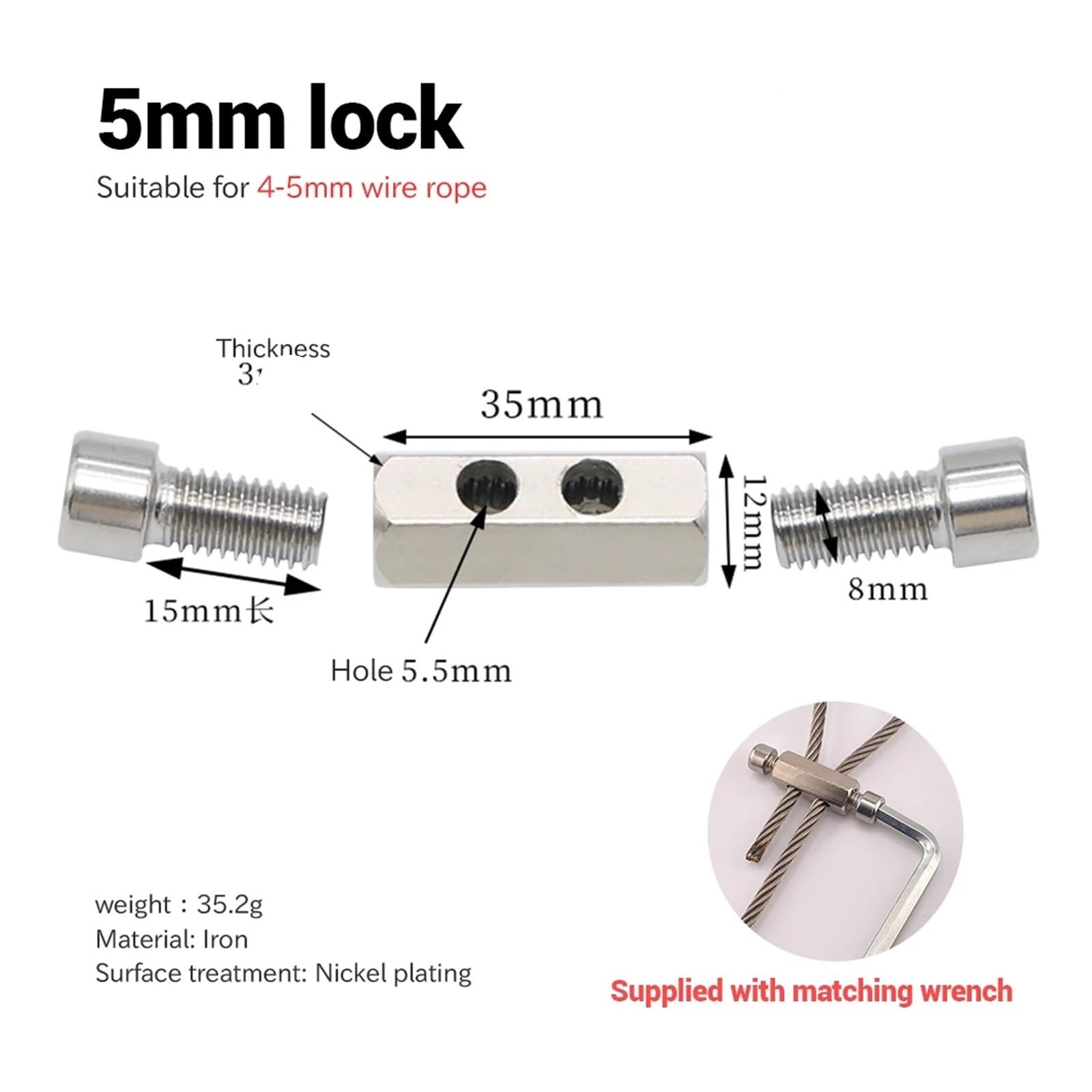 10 abrazaderas resistentes de 4/5/6 mm, ajustables, con llave, for cables acero, cierres metálicos Para Caminar Y Andar En Bicicleta(6mm X10PCS)