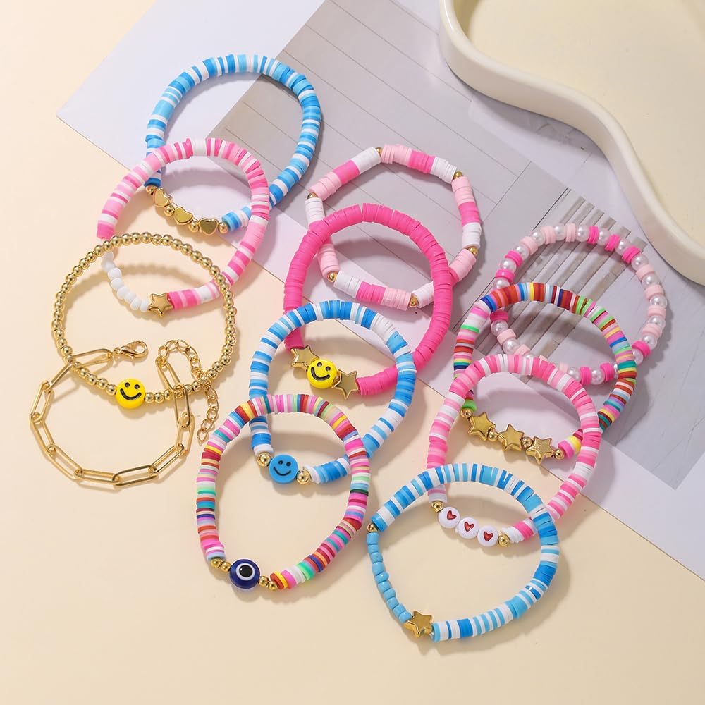 Friendship Bracelets Boho Stackable Bracelets for Women Surfer Heishi Clay Bead Bracelets Stretch Preppy Bracelets Colorful Boho Bracelets for Women - Image 5