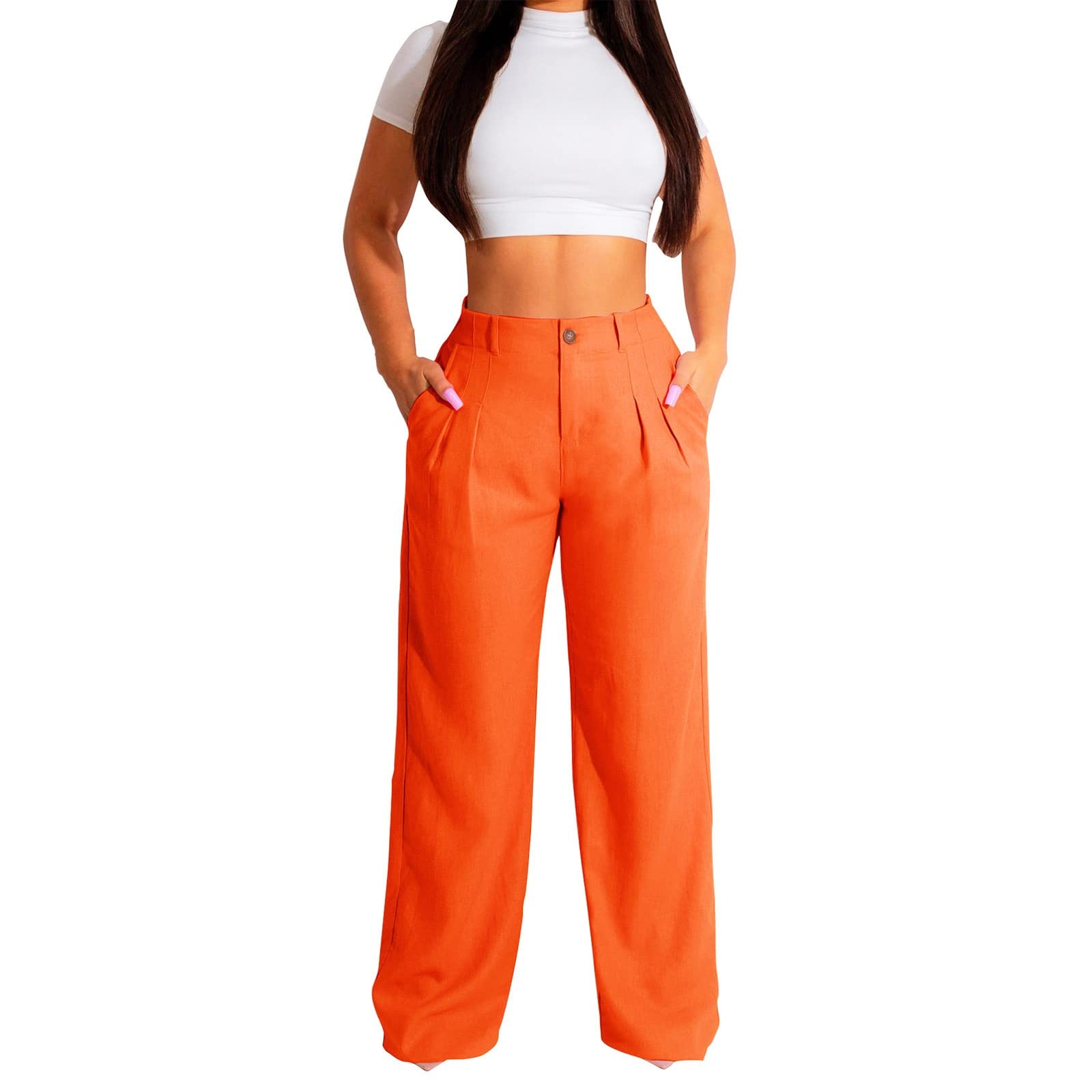 Leinenhose Damen Lang Arbeitshose Damen-Freizeithose aus Leinen Baumwolle, atmungsaktive Sommerhose mit geradem Bein, Baumwollhose