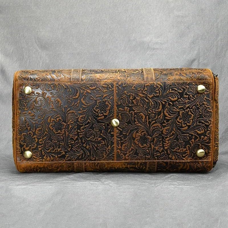 Male Weekend Handbag Embossed Design Leather Men's Travel Bag Vintage Large Capacity Women Luggage Duffel Bags4