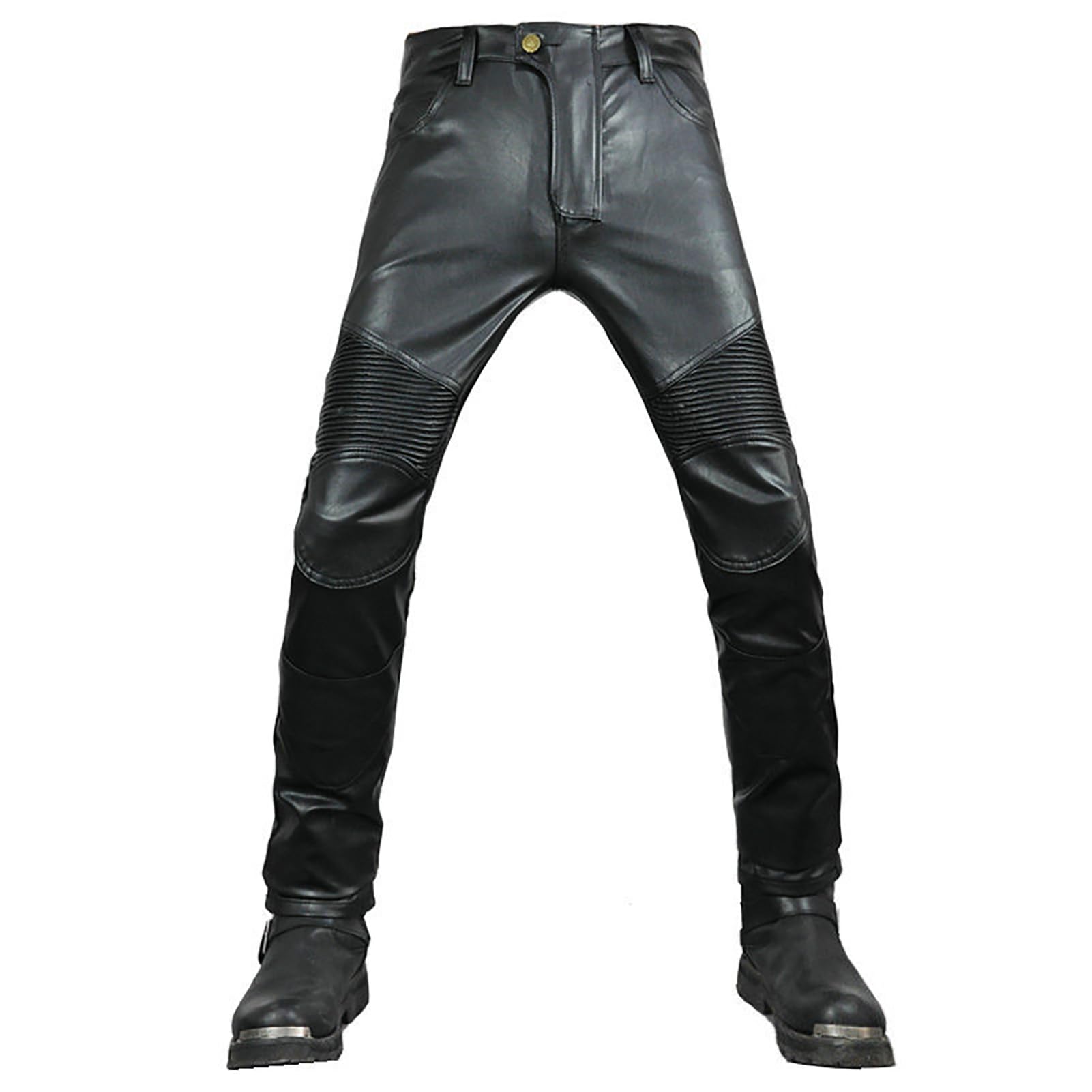 Motorradhose leder Herren/Damen mit protektoren - Schwarz Vollnarbiges Lederhose echtleder mit rüstung Biker gepanzerte (Schwarz,XL)