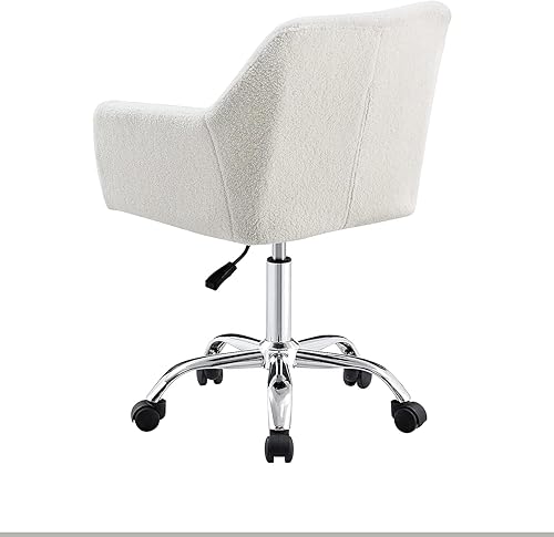 Miniatura 7 de Silla de tocador blanca mullida, bonitas sillas de escritorio de piel sintética con asiento tapizado ajustable en altura ajustable, moderna silla