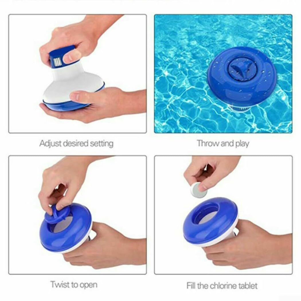 Dispenser galleggiante regolabile per piscina per compresse e pillole, dispositivo di auto-dosaggio per spa, piccole piscine, trattamento dell'acqua all'aperto, 12,4 cm