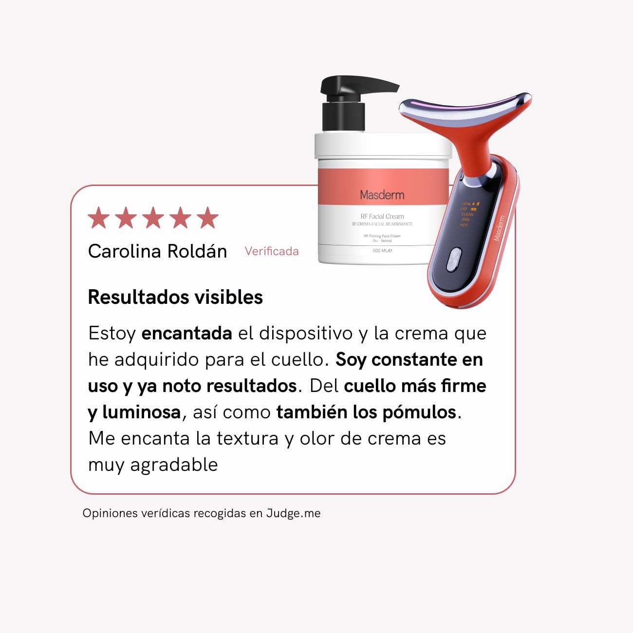 MASDERM Set aus Massagegerät für Gesicht und Hals + Gesichtscreme, Radiofrequenz, feuchtigkeitsspendend, 500 ml, straffend, Anti-Falten, galvanisches Gesichtsmassagegerät | Red Light Therapy Face |