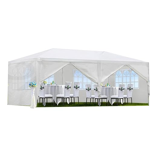 10'x20' Party Tent, Outdoor Wedding Canopy Tents for Parties with 6 Removable Sidewalls, Heavy Duty Canopy Outside Gazebo Event Tent for Parties Garden Patio Backyard, White