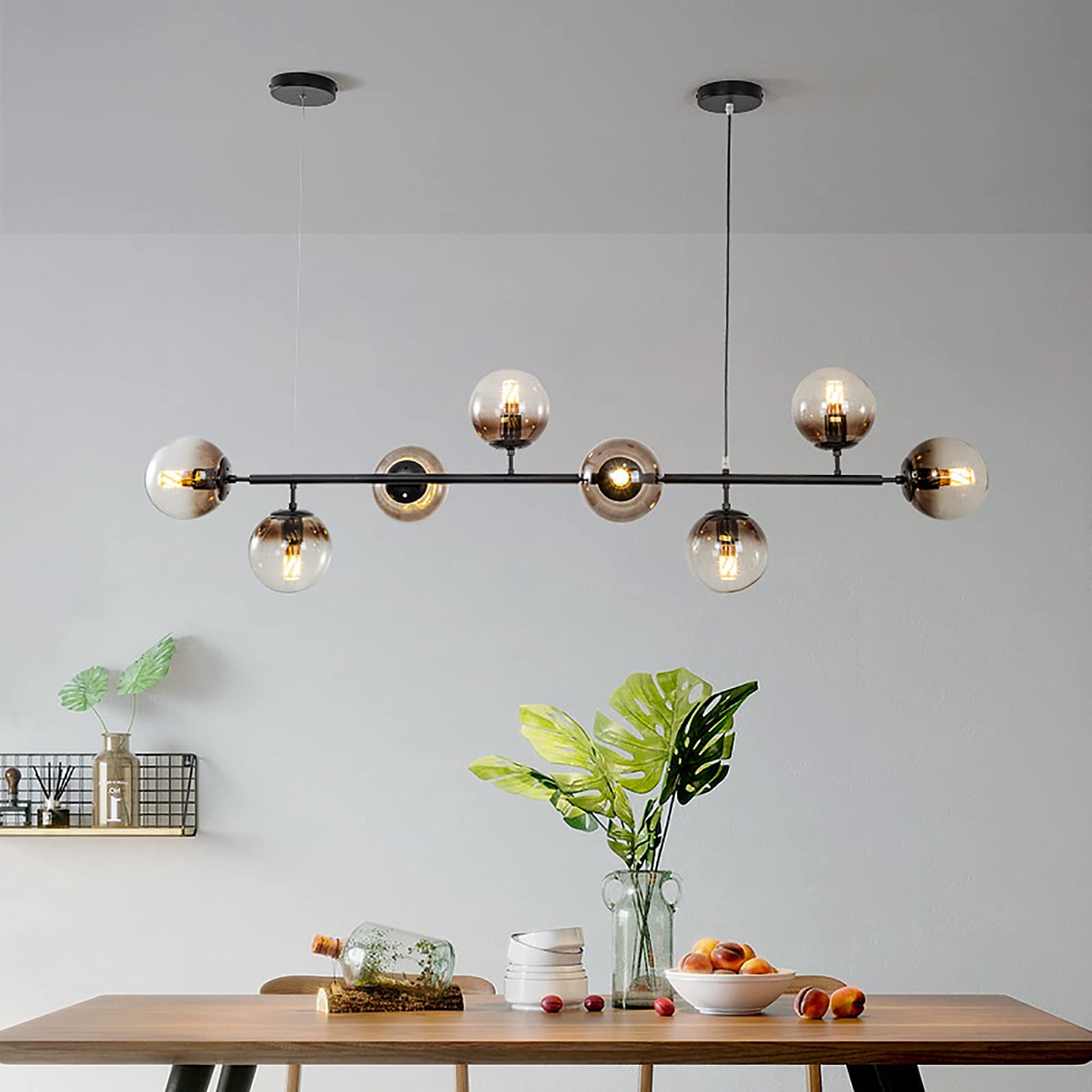 chandelier 8 Light LED Pendant Light Fixtures,Mid-Century Metal Sputnik Chandelier for Dining Room Kitchen Island Living,Modern LED Chandelier with Glass Globe-Black 8 Lights 160x44.5cm(63x18inch)