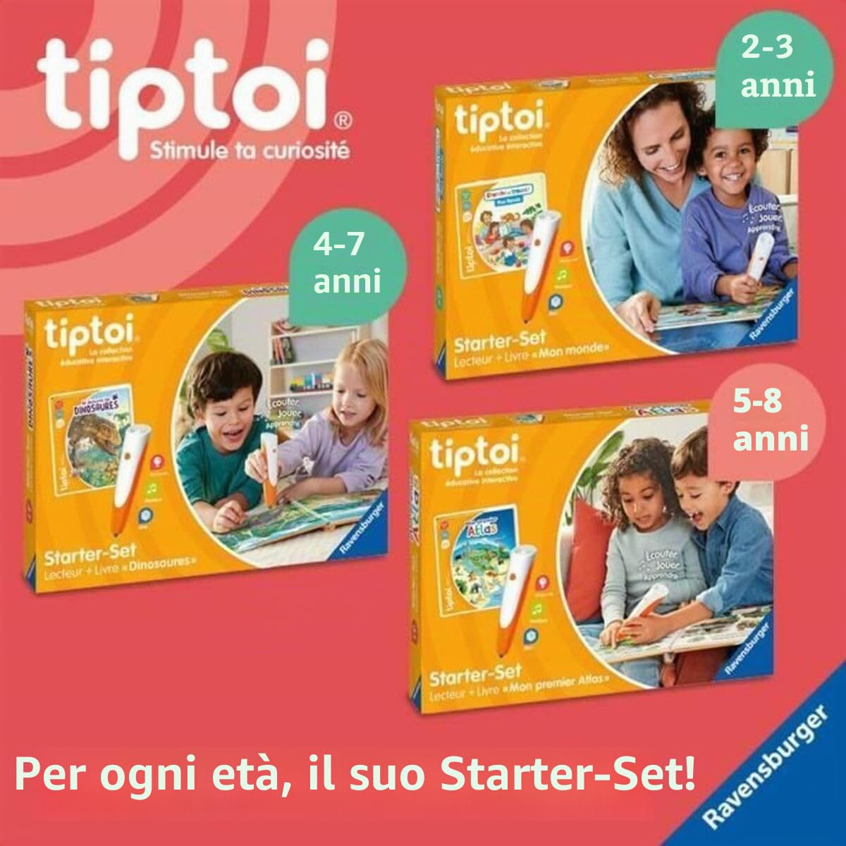 Ravensburger tiptoi Starter Set — Reader + Book 'The Encyclopedia of Little Curieux' — Gioco educativo interattivo senza schermo — Apprendimento dei bambini — A partire dai 4 anni — Versione francese