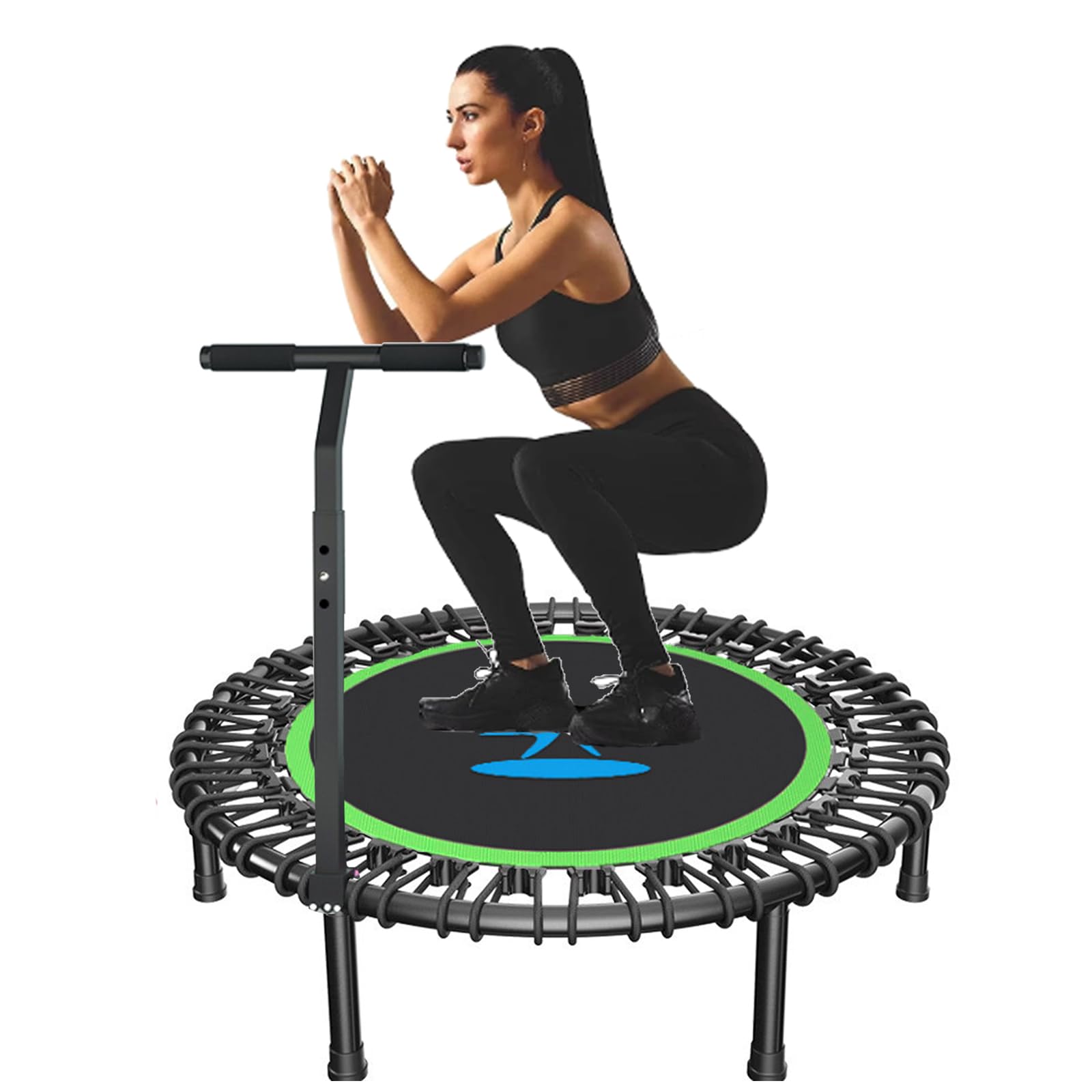Beauenty 40" Fitness Trampoline, Indoor Mini Trampoline with Adjustable 3 Height Handle, Stable & Quiet Recreational Trampolines for Adults Kids, Max Load 200KG