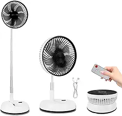 Hivento Ventilador de Mesa, Alimentado por Bateria de 5400mAh, Ventilador Oscilante USB de Mesa e de Chão com Controle Remoto, Dobrável, Telescópico e Recarregável, 20CM (Branco)
