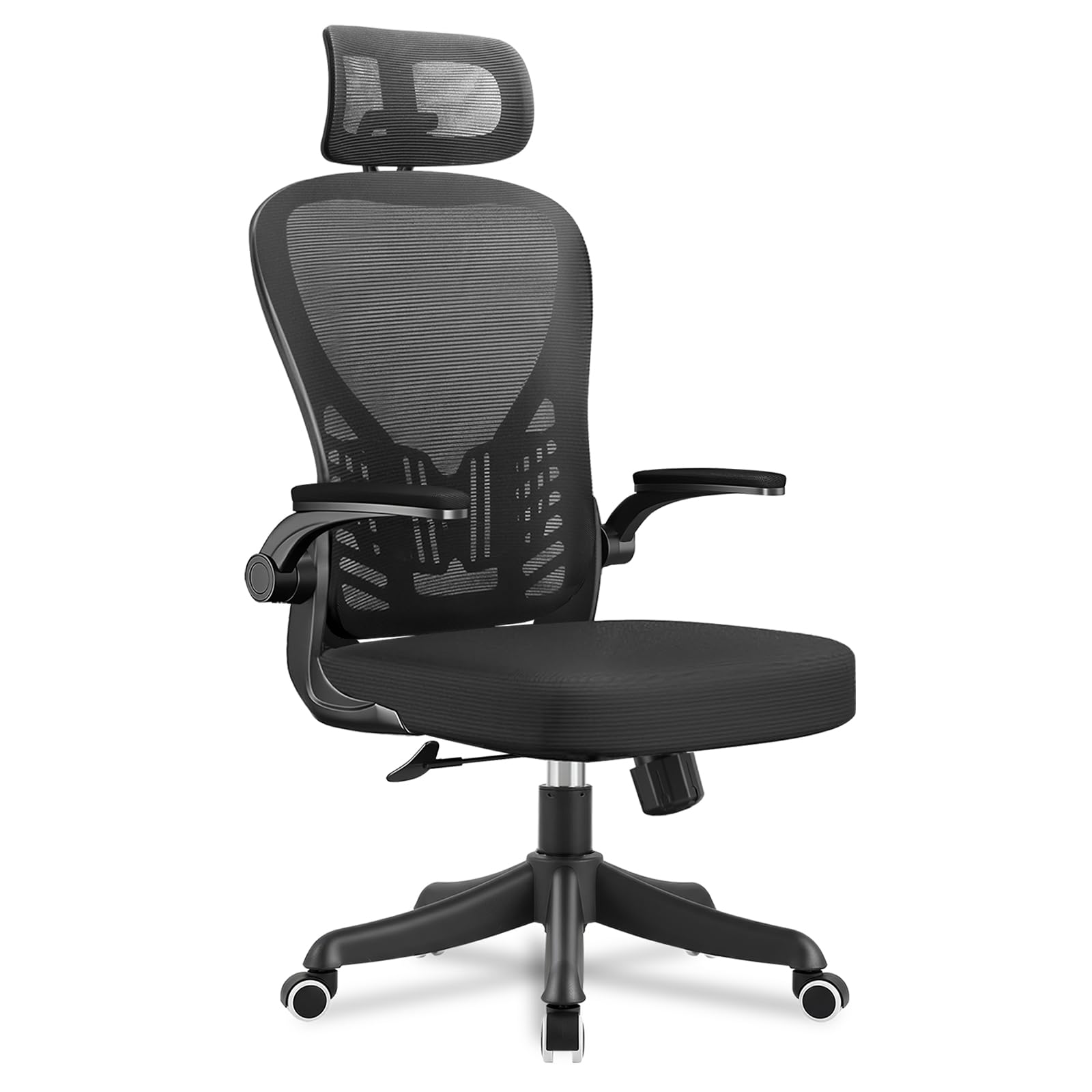 Chaise de Bureau Ergonomique avec appuie-tête et accoudoirs réglables, Support Lombaire, Dossier Respirant, Hauteur relevable et roulettes pour Bureau, Chambre ou étude