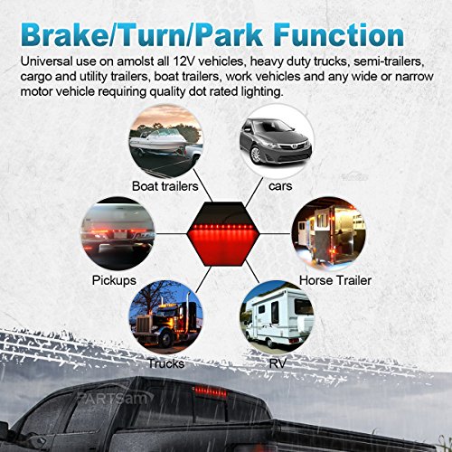 Image of Partsam 2pcs 15 inch Smoke /Red 11 LED Waterproof Car Trailer Truck Stop Turn Tail Brake Light Bar