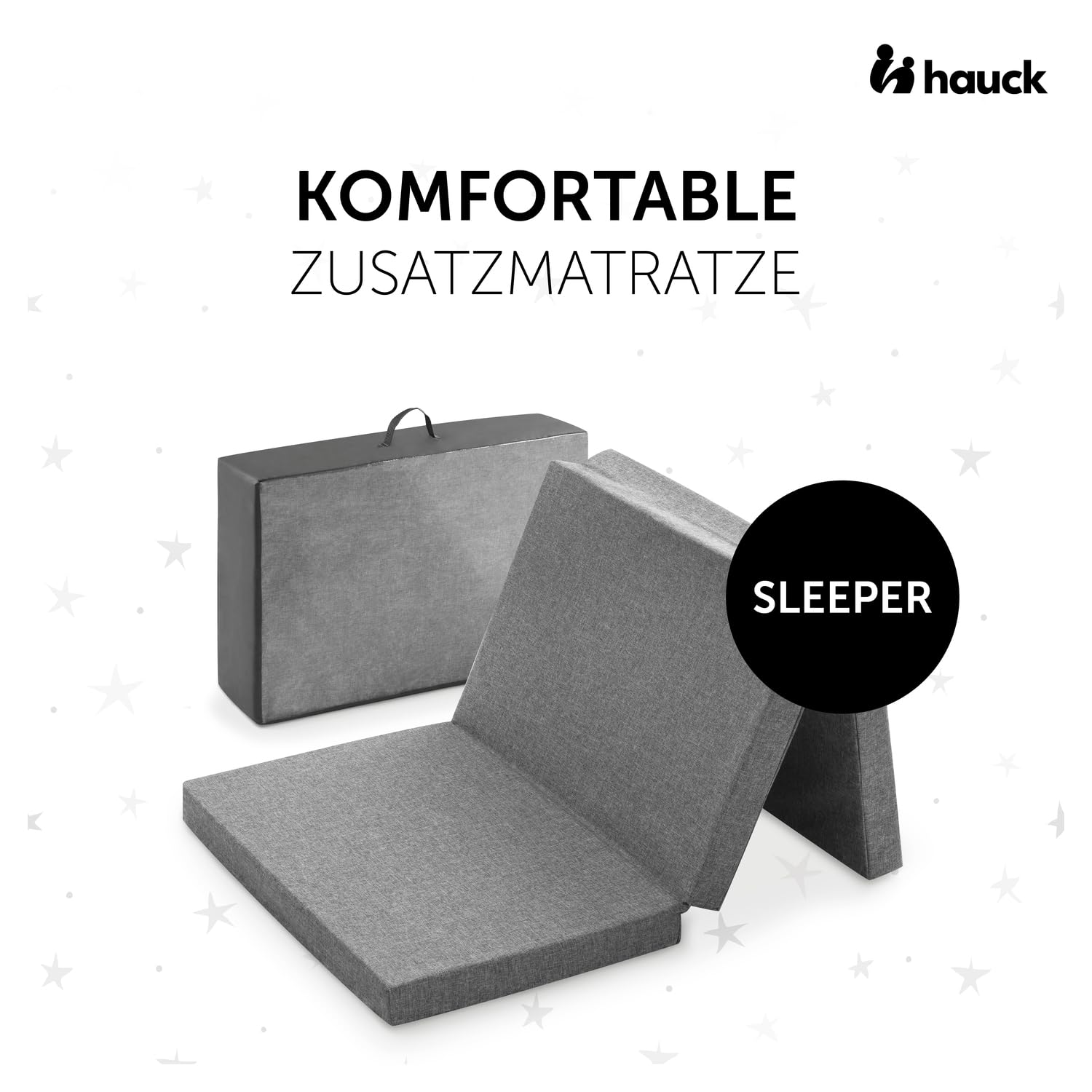 hauck Faltmatratze für Kinderreisebetten mit Tragetasche 120x60x5 cm, Klein Zusammenklappbar, Kompatibel mit Dream N Play Plus, Sleep N Play Go Plus, Play N Relax Center (Sleeper, Grey)