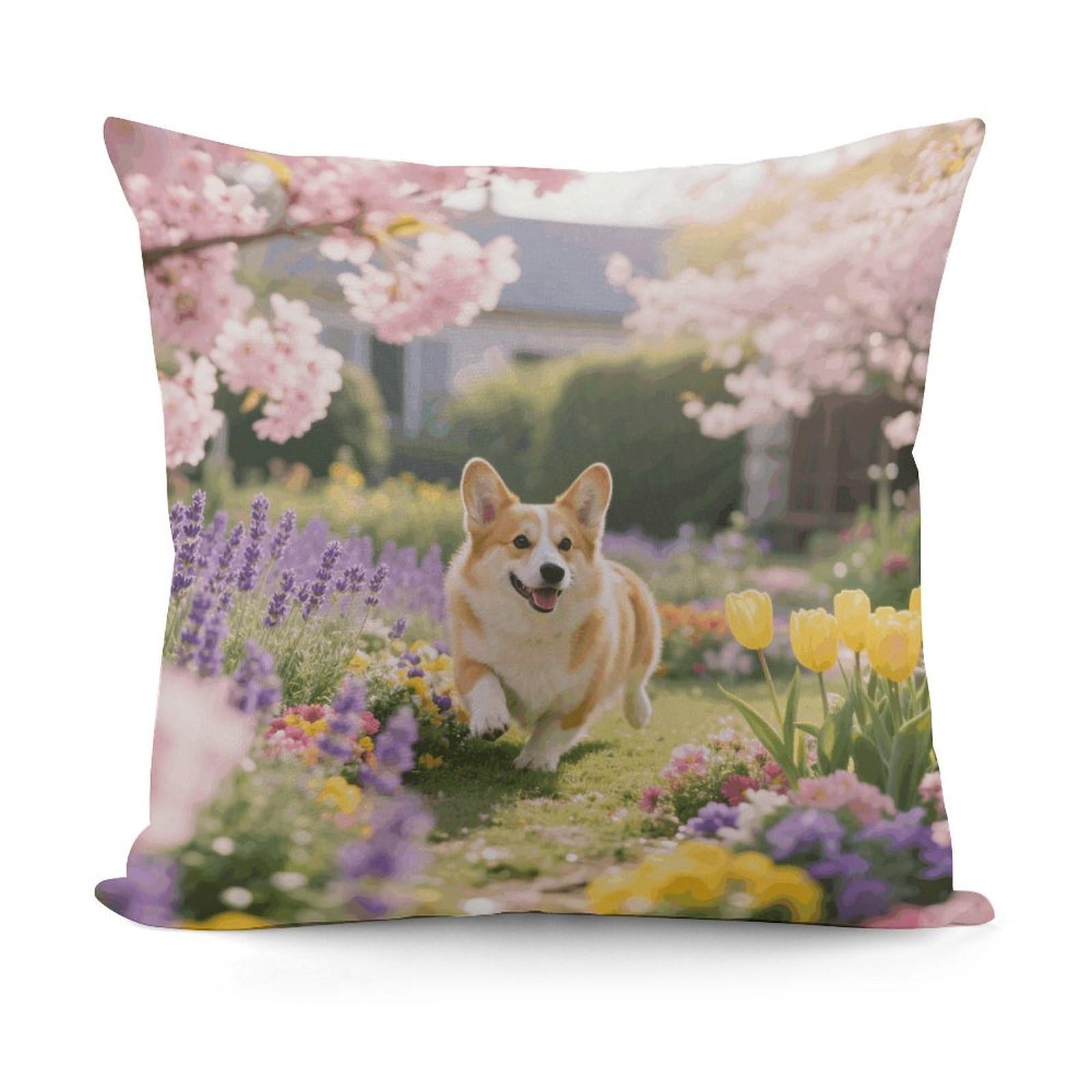 VstaDank Corgi Floral Flower Pillow Cover with Invisible Zipper Square Throw Pillowcase Plush Couch Sofa Pillow Case 18x18 Inch Decorative Throw Cushion Covers for Sofa Living Pillowcover