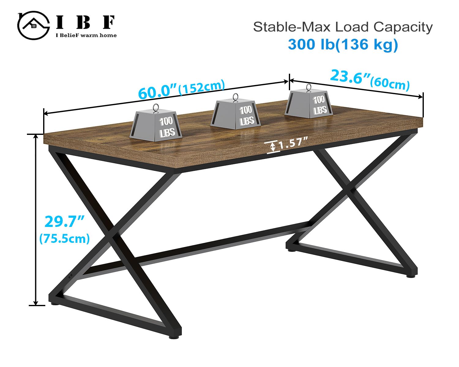 IBF Bureau D'Ordinateur Moderne Industriel Travail 152Cm Chêne Rustique