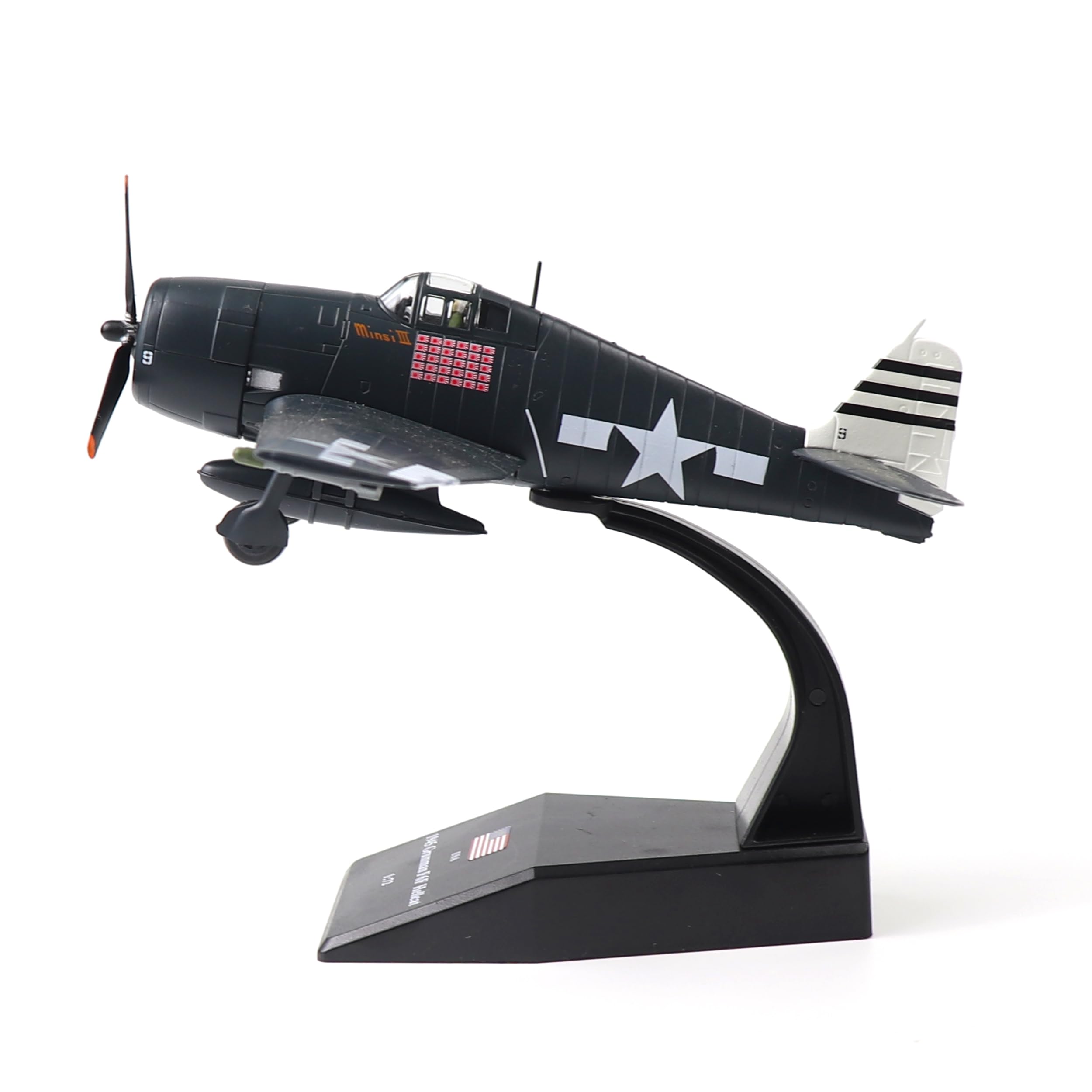 NUOTIE F6F Hellcat 1/72 Metallflugzeug-Modellbausatz mit Ständer WW? Kampfflugzeug aus Druckgusslegierung, Vintage-Kampfflugzeug, vorgefertigtes Militärflugzeug | WWⅡ Diecast Alloy Vintage Combat Plane Military Aircraft Collection für Ausstellung oder Ges