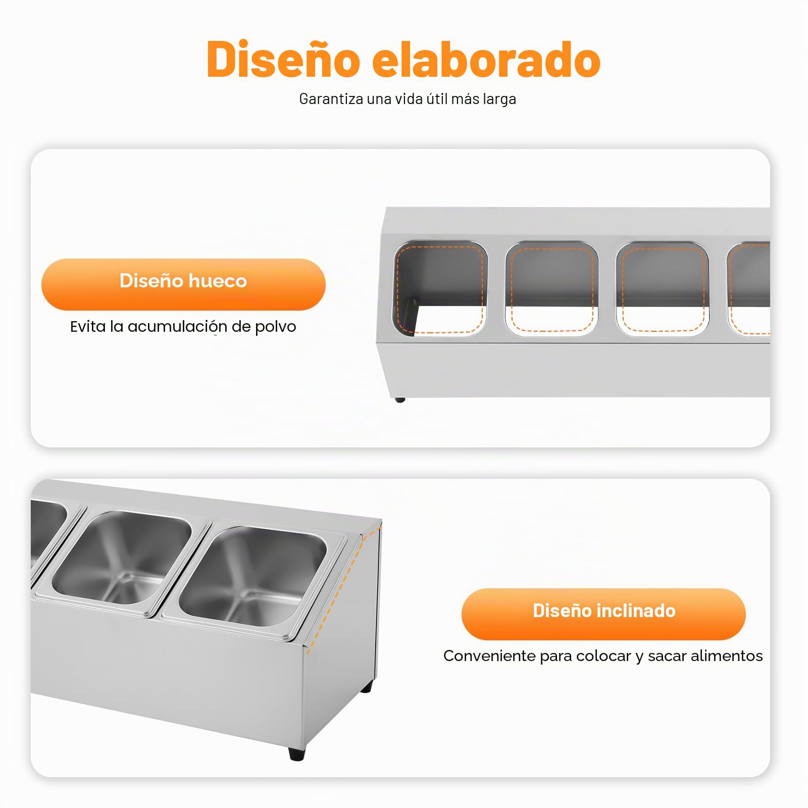 Caja de ingredientes, contenedor de alimentos de gran capacidad, contenedor de alimentos de acero inoxidable con 6 recipientes de 2 litros, adecuado para restaurante, tienda de hotpot, tienda