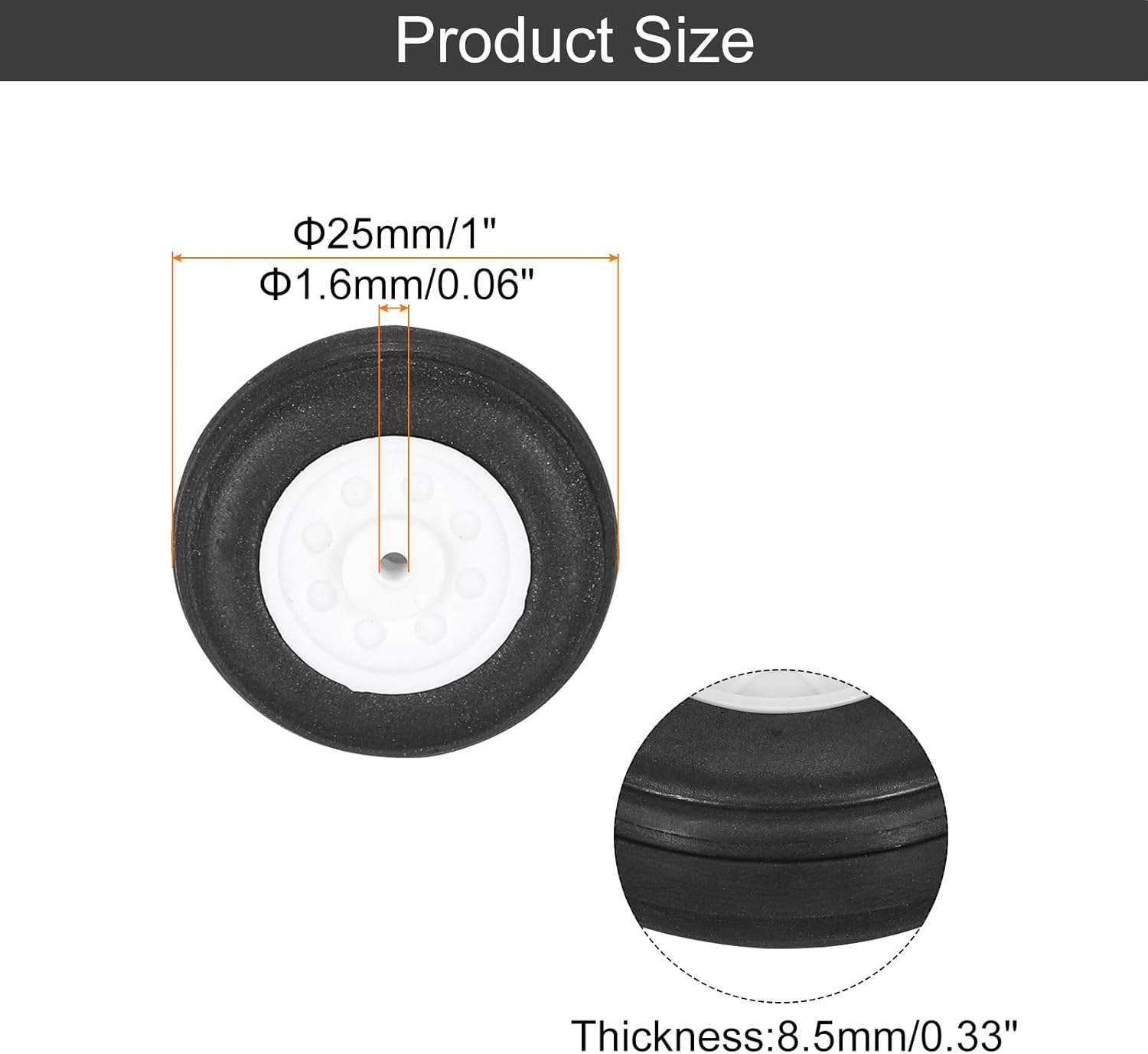 MECCANIXITY 4 Pcs RC Airplane Wheels, 1 Inch OD RC Plane Parts Wheels Model Airplane Light PU Sponge Tire Tail Foam Wheel for DIY RC Model Plane Aircraft Black