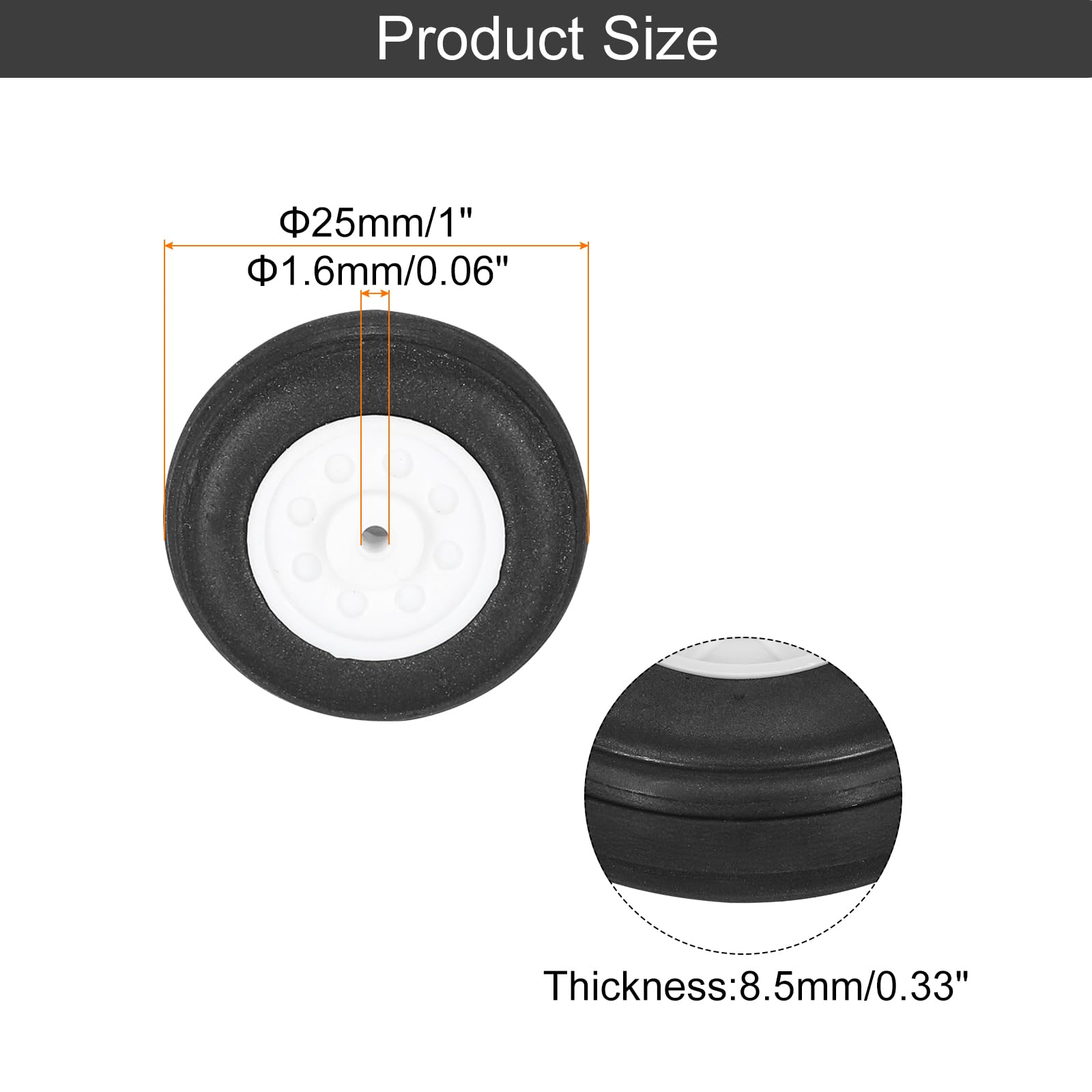 MECCANIXITY RC Airplane Wheels, 1 Inch OD RC Plane Parts Wheels Model Airplane Light PU Sponge Tire Tail Foam Wheel for DIY RC Model Plane Aircraft