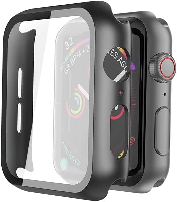 Misxi Screen Protector Case for 44mm Apple Watch SE3/SE2/SE/Series 6/5/4 | 2-Pack Cover with Tempered Glass for SE3/SE2/SE/Series6/5/4, Scratch Resistant Sensitive Touch Protection, Black