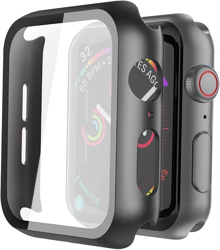 Misxi Screen Protector Case for 44mm Apple Watch SE3/SE2/SE/Series 6/5/4 | 2-Pack Cover with Tempered Glass for SE3/SE2/SE/Series6/5/4, Scratch Resistant Sensitive Touch Protection, Black