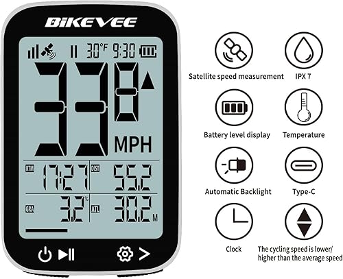 Miniatura 7 de Computadora GPS inalámbrica para ciclismo con arranqueparada automática, retroiluminación automática, odómetro de bicicleta MPH KMH, velocímetro de